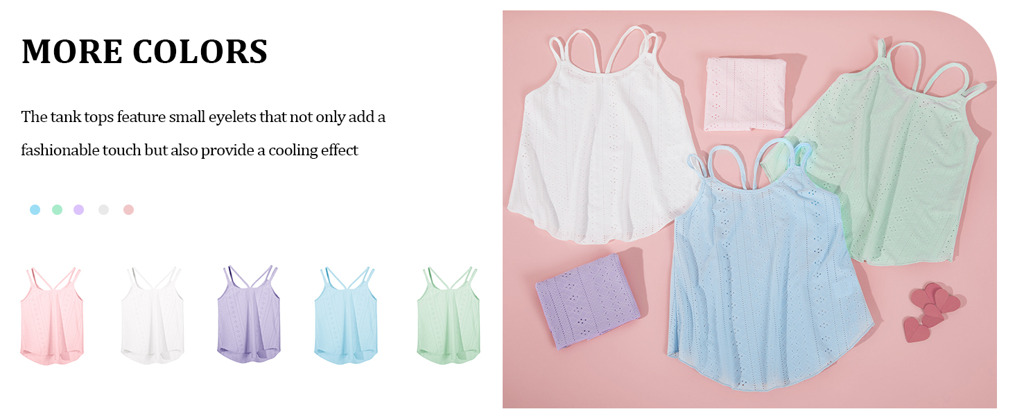 Girls Eyelet Flowy Tank Tops Cute Summer Spaghetti Strap Tops Kids Fashion Embroidery Shirts