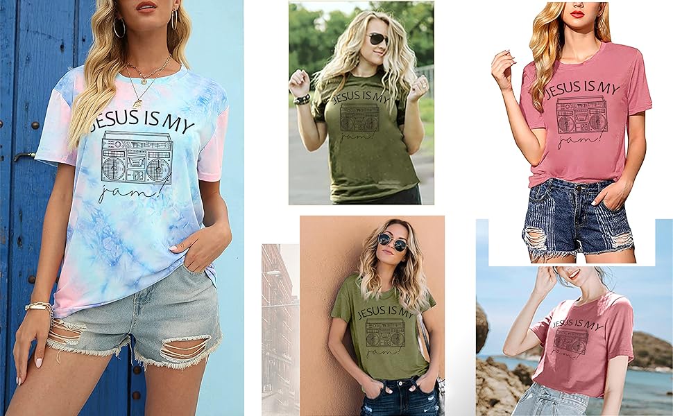 jesus is my jam Women Jesus Shirts Funny Christian tee top for women