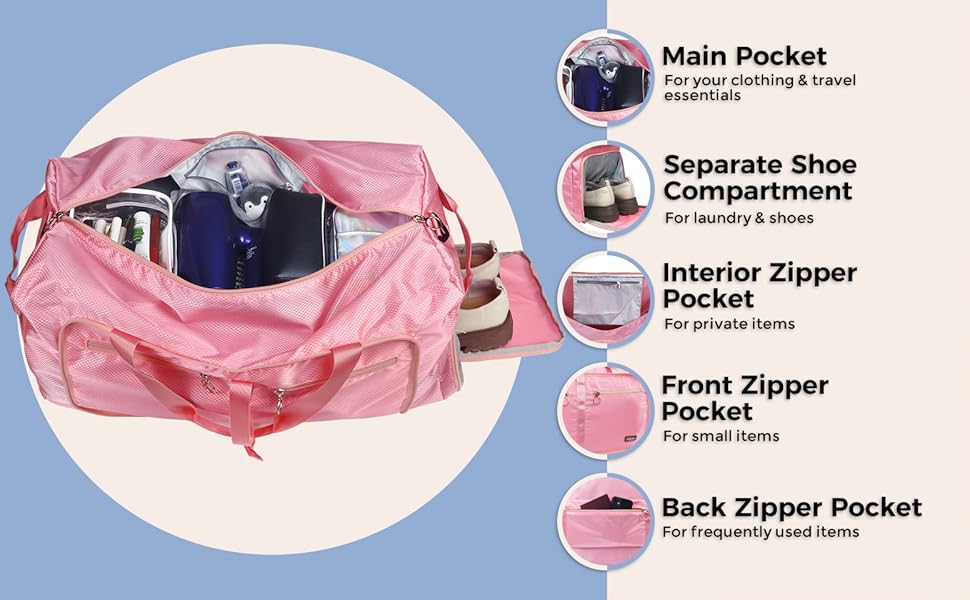 Fmeida 65L Duffle Bag with Shoes Compartment, Foldable Travel Duffel Bags for Men