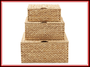 Casafield Lidded Storage Baskets, Stackable Baskets with Cut Out Handles, Natural Water Hyacinth