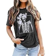 Hot Coffee Skeleton Shirt for Women Halloween Skeleton T-Shirt Funny Fall Skull Graphic Tees Tops...