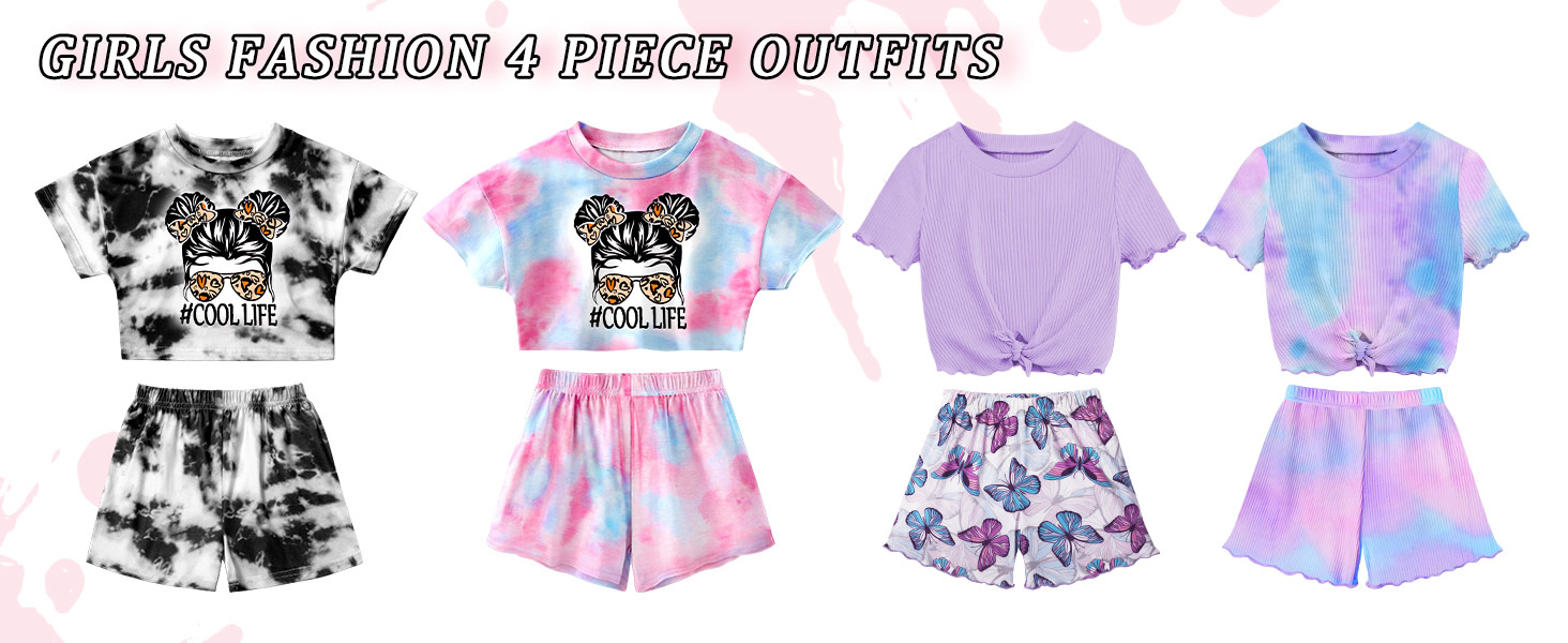 Toddler Girl Clothes 12-18 18-24 Months 2T-3T-4T-5TGirls Summer Clothing Set Tie Dye Short-Sleeved 