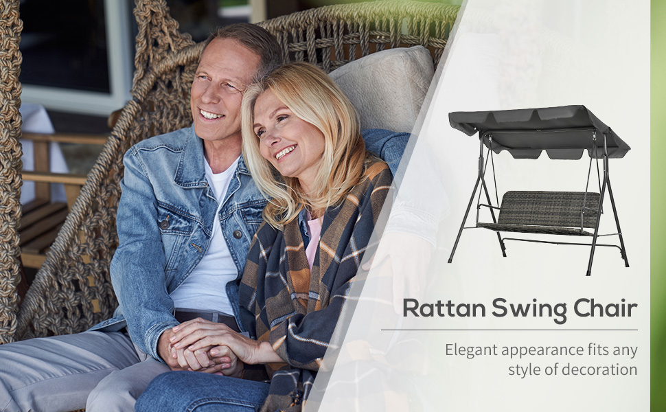 Outsunny 3Seater Outdoor PE Rattan Swing Chair, Patio Wicker Hanging