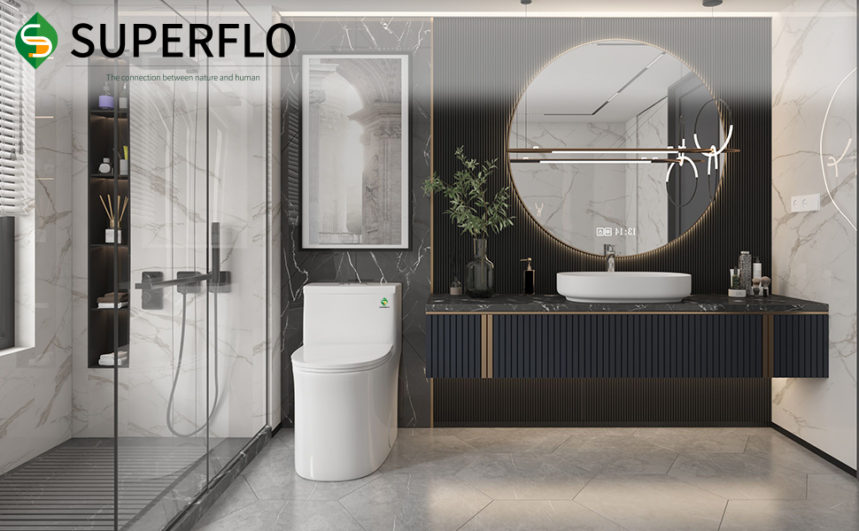 SUPERFLO One Piece Toilets for Bathroom Comfort Height Elongated Toilet