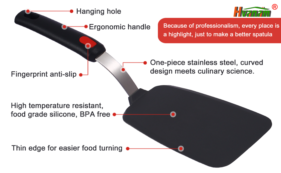 Hvanam Silicone Spatula Turner Set Large And Thin Flipper