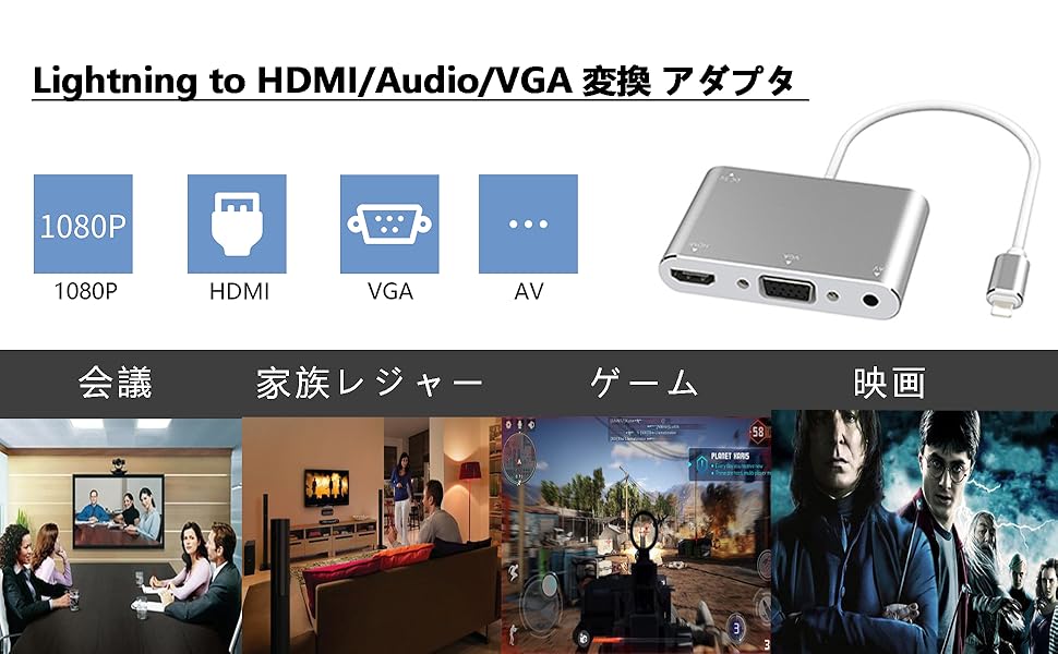 Amazon | Lightn-ing to HDMI/Audio/VGA 変換アダプタ HD 1080P