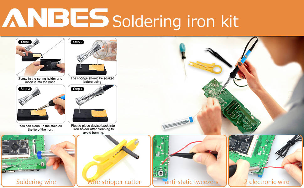 ANBES Soldering Iron Kit Electronics, 60W Adjustable