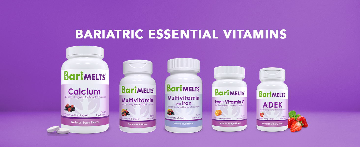 Bariatric calcium, bariatric multivitamin with iron, iron supplement with vitamin c, ADEK