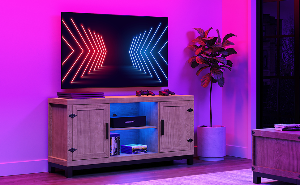 LED Farmhouse Barn Door TV Stand for 65 inch TV