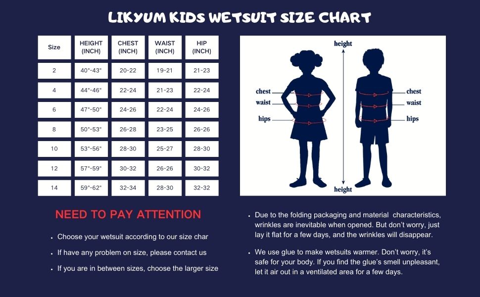 kids wetsuit size chart