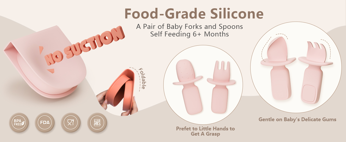 A Pair of Baby Forks and Spoons Self Feeding 6+ Months Prefet to Little Hands to Get A Grasp