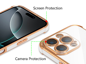 ZTOFERA Compatible with iPhone 16 Pro Max (6.9") Case for Girls Women, Flexible Soft Silicone Protective Phone Case with Cute Love Heart Pattern Plated Edging Shockproof Bumper Cover, White 13 iPhone 16 Pro Max case screen & camera protection