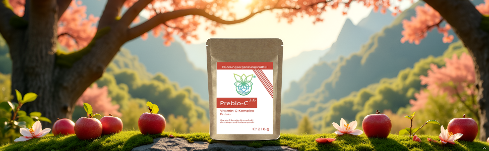 Serie von Außenszenen mit roten Äpfeln auf Bäumen und Produktverpackungen in natürlicher, sonnenbeschienener Umgebung mit Kirschblütenbäumen.