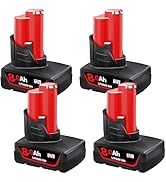 4Pack M-12 12V 8.0Ah Replacement Battery for Milw M-12 XC Cordless Tools, 8000mAh High Capacity L...