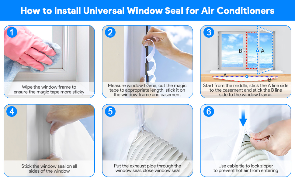 Universal Window Seal for Portable Air Conditioner and Tumble Dryer, Sealing AC with Zip and