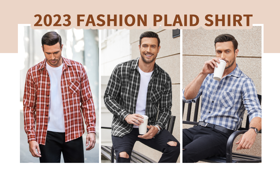 Men's Casual Long Sleeve Plaid Button Up Shirts
