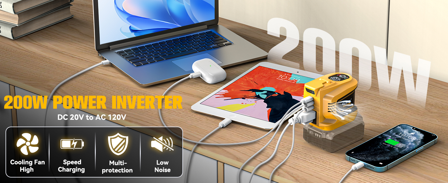 2PCS 200W Power Inverter for DeWALT 20V Battery