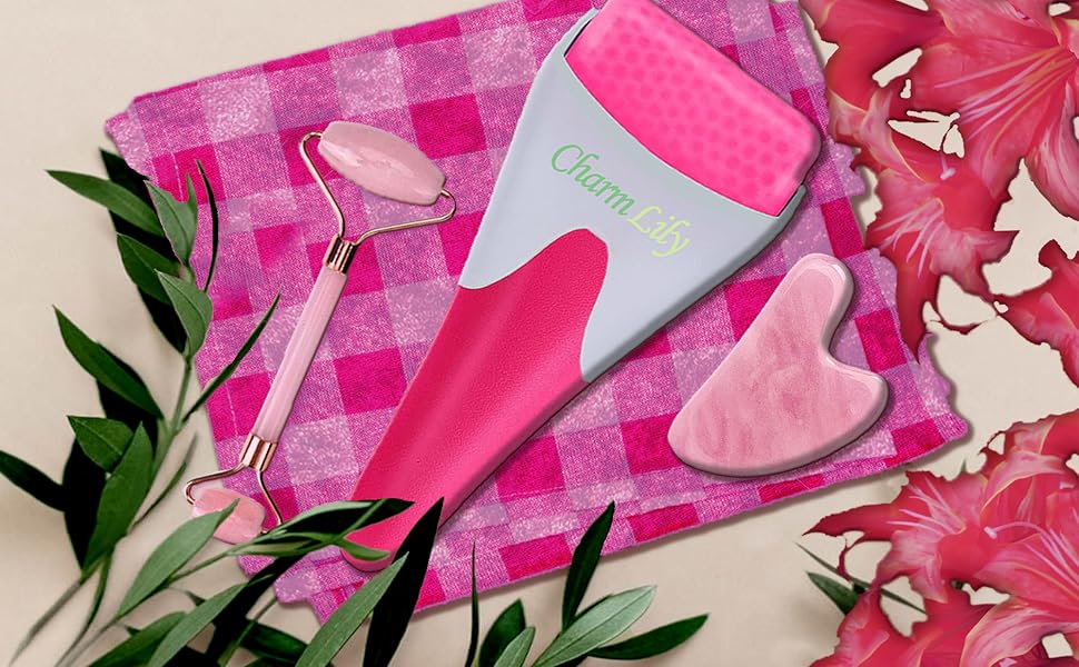 Chill out Charmlily Face Ice and Rose Roller Plus Gua Sha Kit Set For Face and Eyes Relief roll