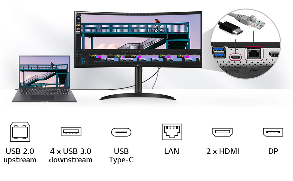 LG UltraWide 34WQ73AB 34 Inch Curved IPS Computer Monitor with QHD