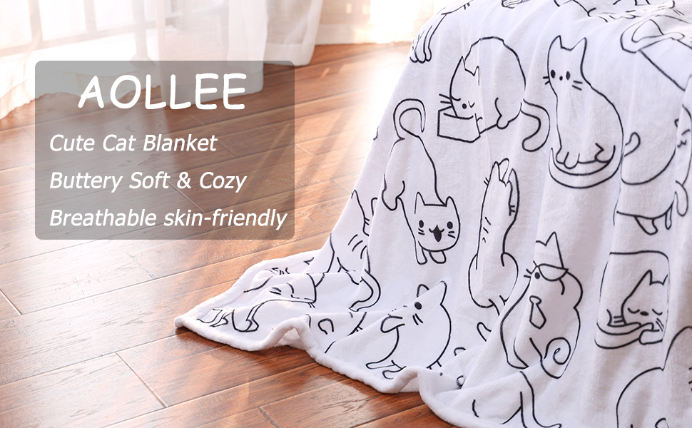 AOLLEE Cute Cat Blanket, Soft Kids Throw Blanket Cat