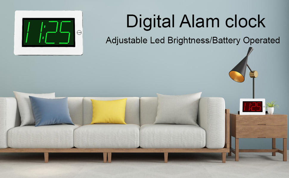KWANWA Alarm Clock, Digital Clock Battery Operated with Big 1.2'' LED