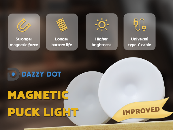 DAZZY DOT Rechargeable Puck Lights 2 Pack, Magnetic Tap