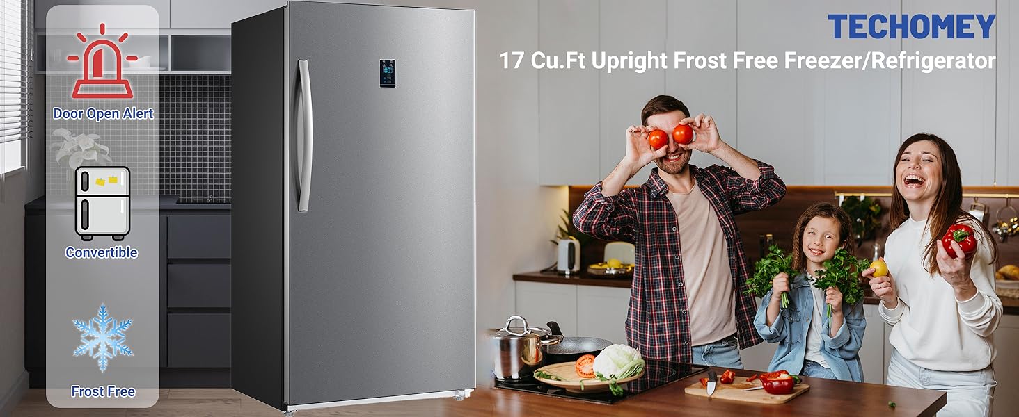 Techomey 17 Cu.Ft Upright Freezer, Stand Up Freezer Frost Free, Convertible Freezer