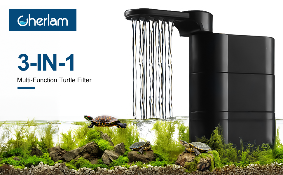 CHERLAM Turtle Tank Filter, 3 in 1 Water Circulation