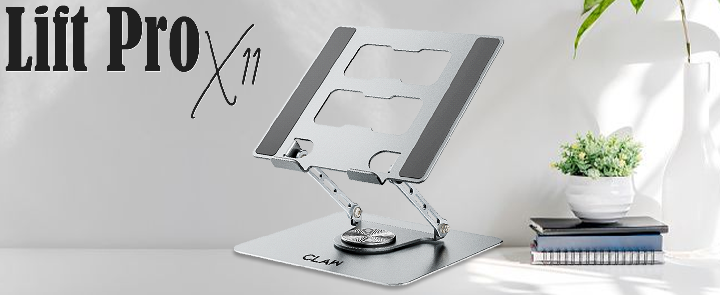 CLAW Lift Pro X11 Laptop Stand with 360° Rotating Base, Multi-Angle Adjustment, Heavy-Duty Steel Frame, Anti-Slip Silicone Pads, Foldable Design, Supports Up to 17-Inch Laptops & 8KG Load – Black 2 Claw Lift Pro X11