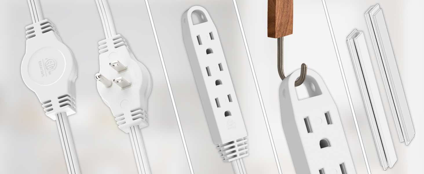 K KASONIC 3 Prong 12 Feet Twin Extension Cord Power Strip, 6 Feet on