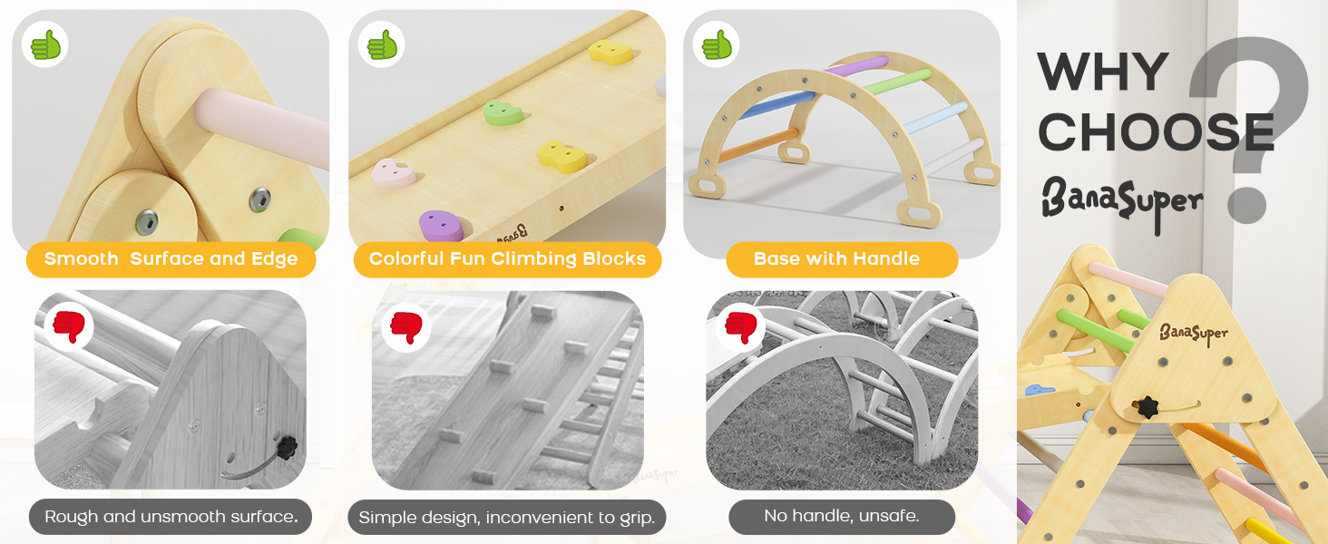 foldable pikler triangle set with sliding ramp & climbing arch ramp, wooden toddler climbing toys