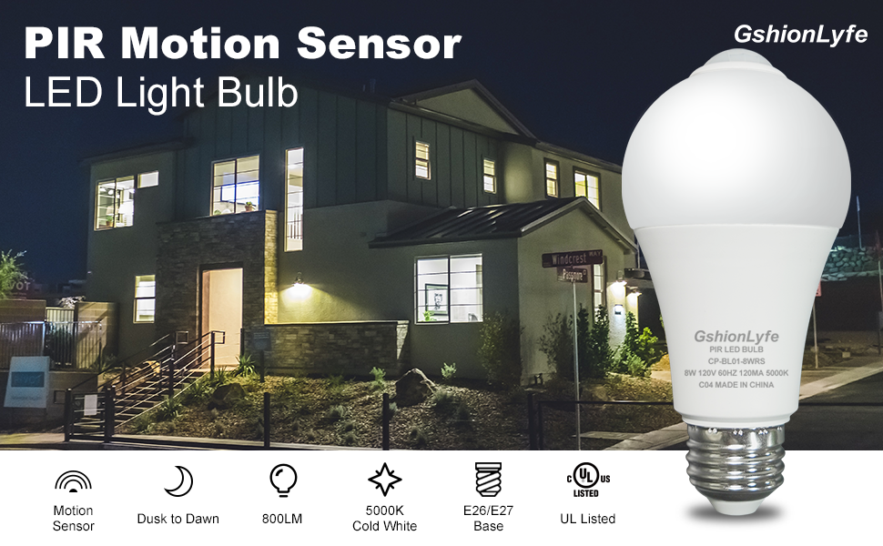 GshionLyfe Motion Sensor Light Bulbs, Dusk to Dawn Motion Detector