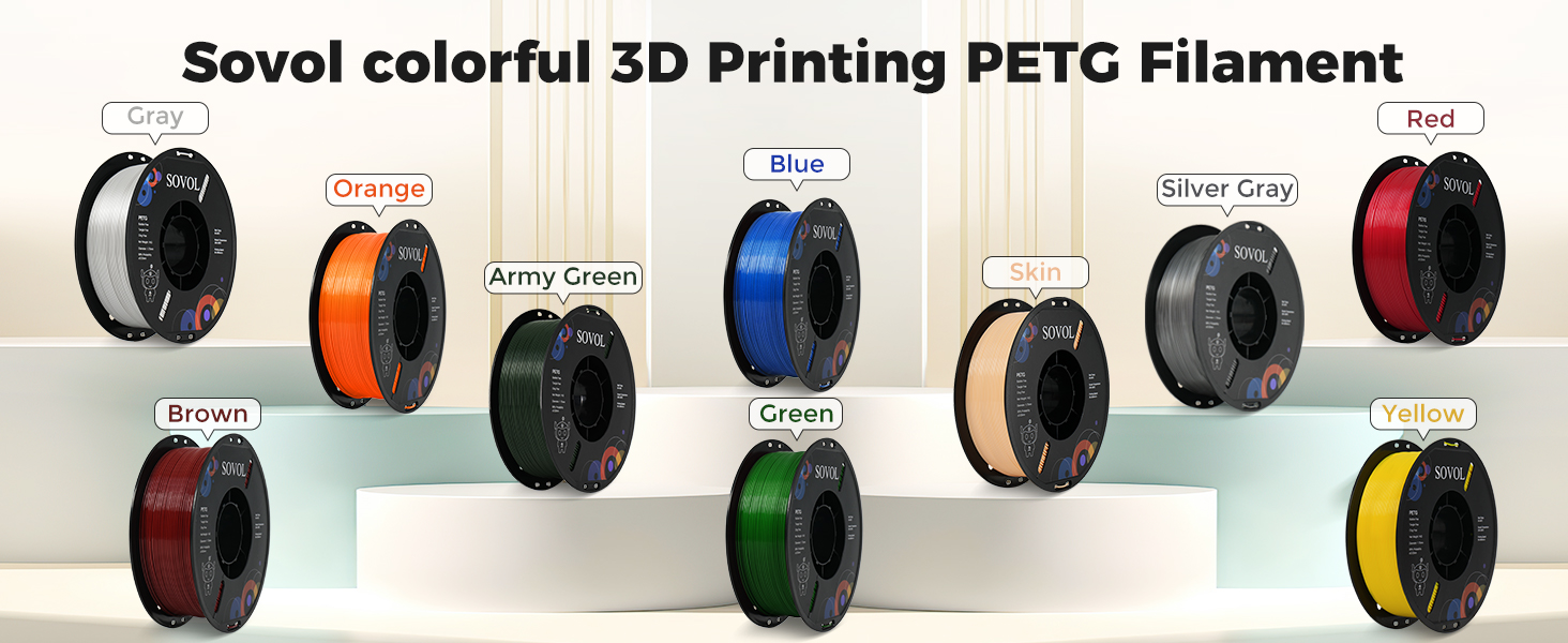 Sovol 3D Printer PETG Filament 1.75mm 1KG (2.2lbs), High Precision, Strong Toughness, Wiring Tightness, Dimensional Accuracy +/- 0.03 mm, 3D Printing PETG Filaments, Skin 11 2