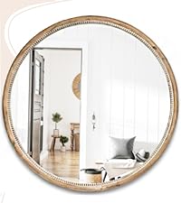 brown wood round mirror wooden neutral circular large vanity mirror entryway 