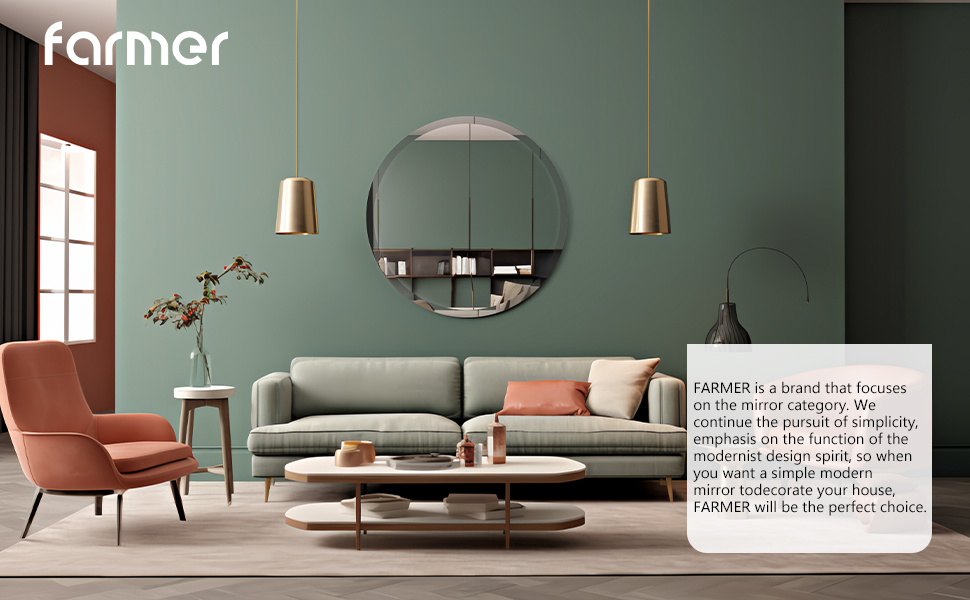 FARMER Frameless Round Mirror, 36 inch Circle Mirror with 1