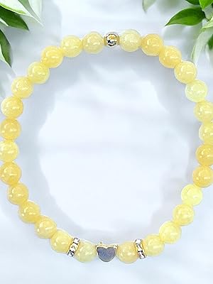 Steinfixx Armband Handmade gelbe Jade Perlen Edelstein Naturstein Gold echt 333 Herz elegant
