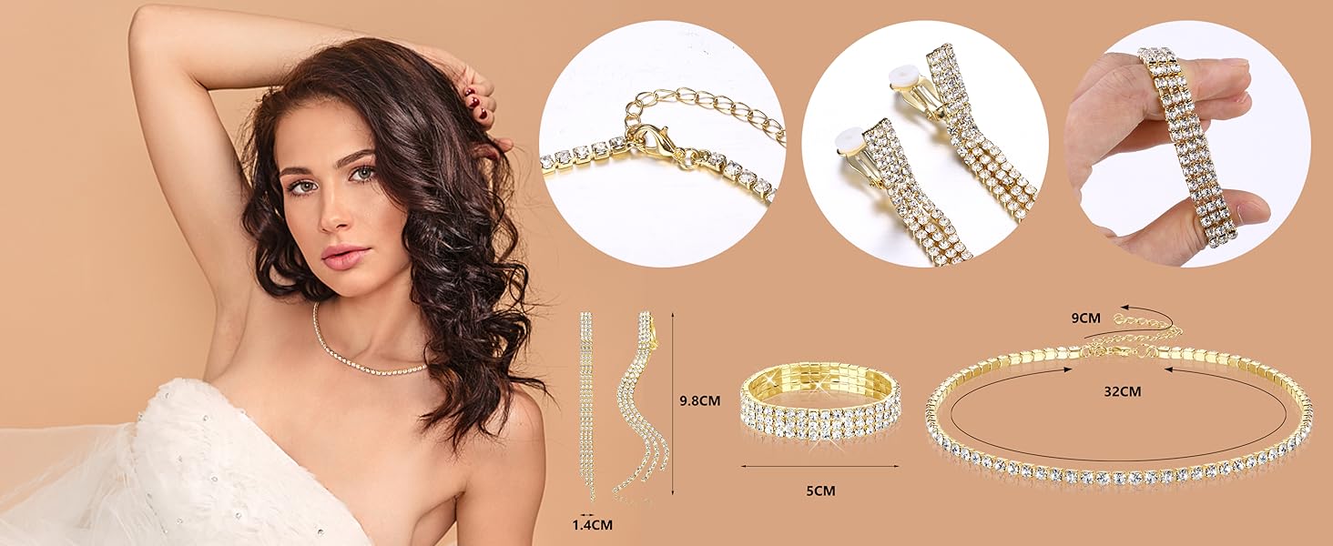 4 Pieces Women Rhinestone Jewelry Set  bling choker necklaces for women