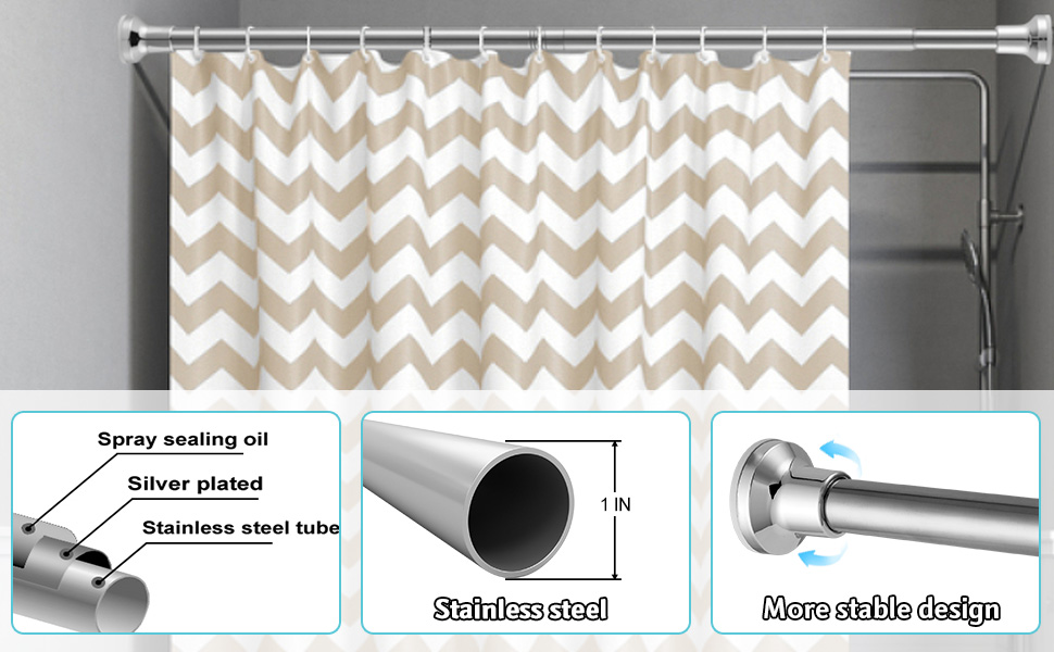 Shower Curtain Rod, Adjustable 3188 Inch Silver Shower Rod