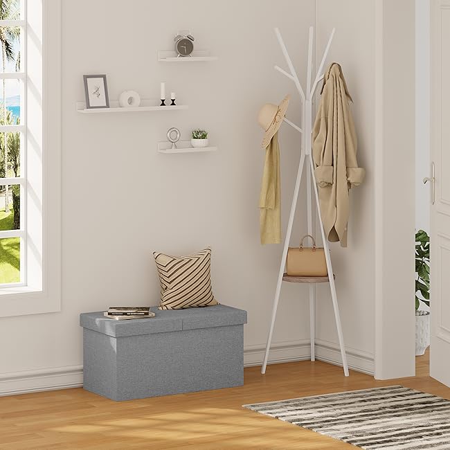 WOLTU Pouf Contenitore. Cassapanca Poggiapiedi Pieghevole Da 80L Con Coperchio Rimovibile. Panca Contenitore In Lino Oxford. Seduta Imbottita. 76x38x38cm. Grigio Chiaro 12 2