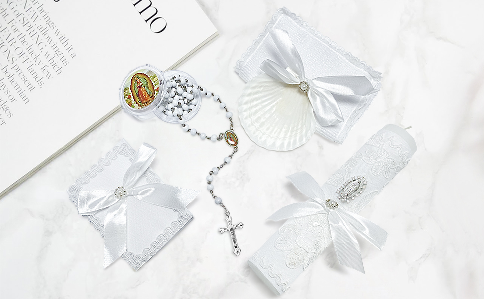 Baptism Candle Set for Boys Girls,White 5 PCS Baptism Kit