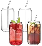 Jucoan 4 Pack 14oz Beer Can Glasses, Classical Soda Can Glass Cups, Premium Handmade Clear Drinki...