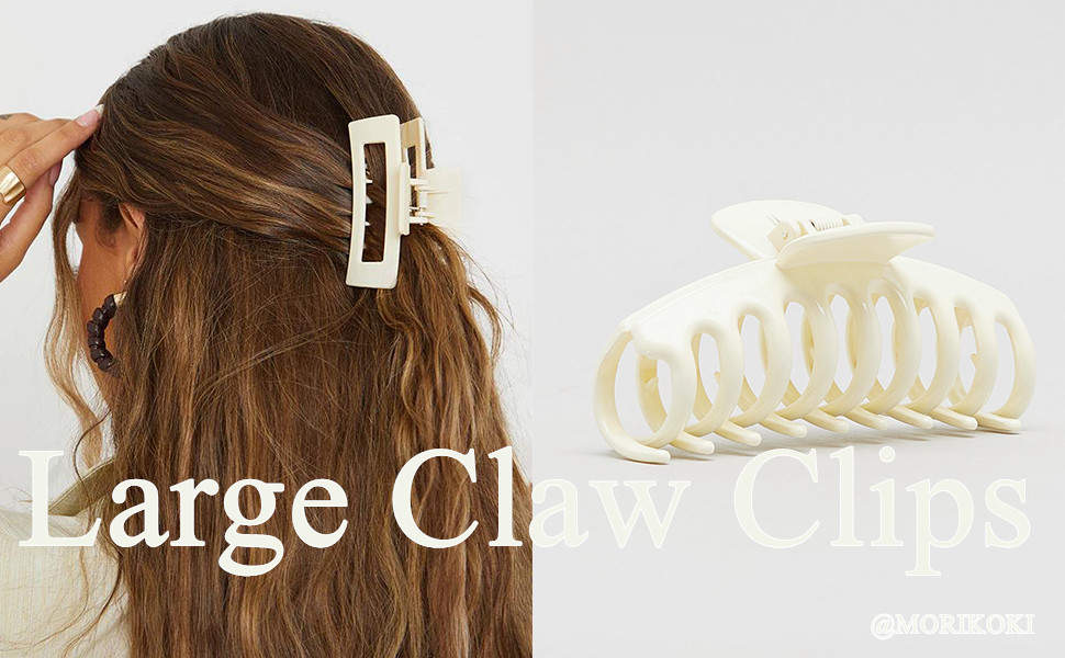 MORIKOKI White Claw Clips, Large Hair Claw Clips for Thick/Thin Hair, Big Matte