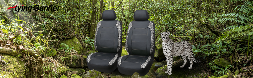 FB10527 flying banner leopard car seat covers front pair