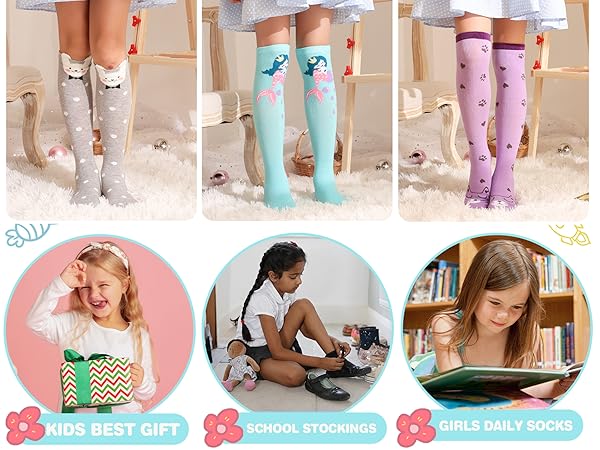 MOGGEI 6 Pairs Kids Girls Knee High Socks