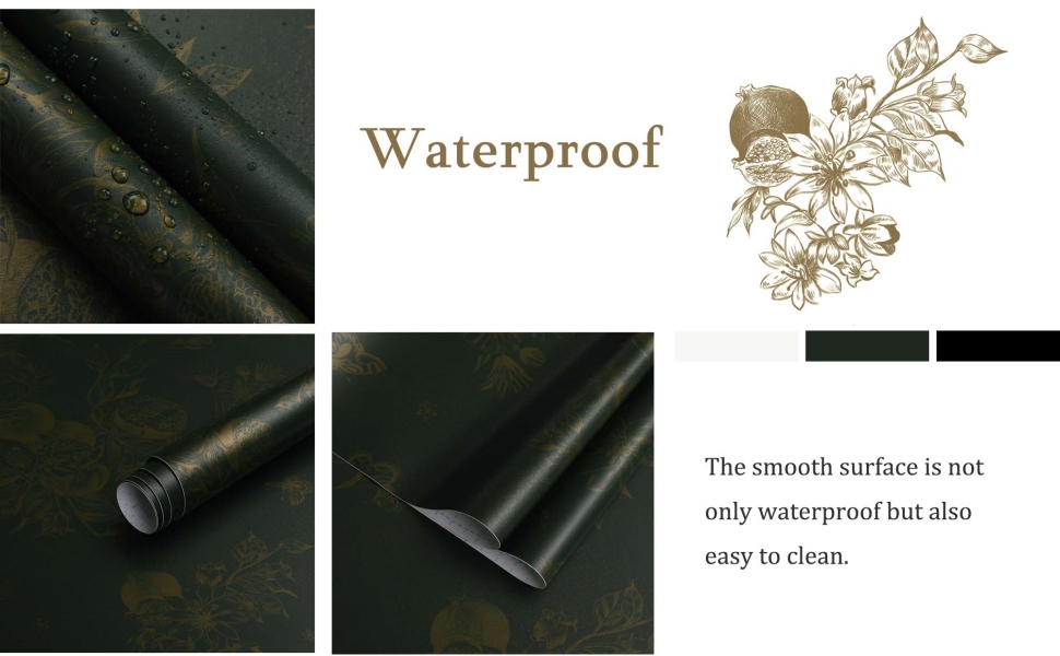 Dimoon green floral wallpaper contact paper flower waterproof wall covering dark green peel stick