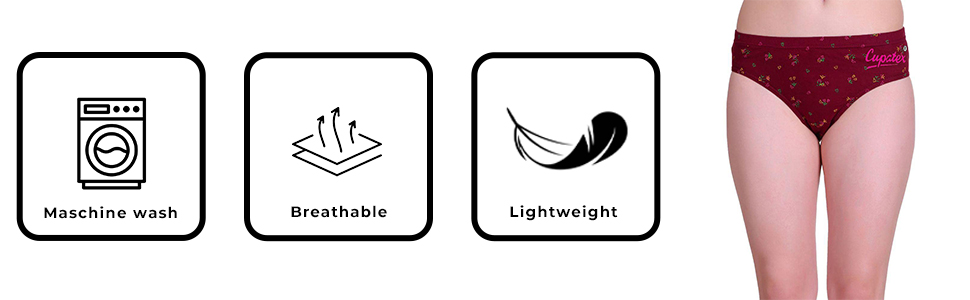 Cupatex Women's Cotton Hipster Panty Mid Rise Bikini Briefs SPN-JGS