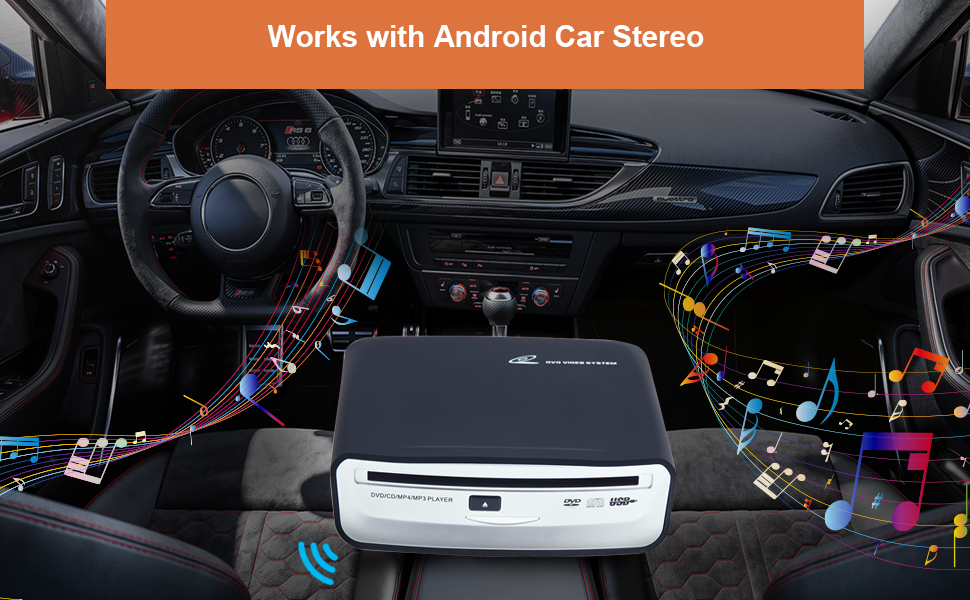 External CD Player for Car Connects to Android Car Stereo