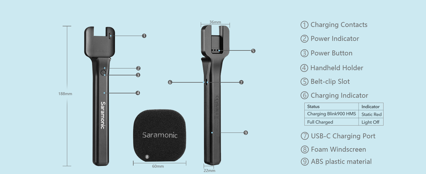 Wireless Handheld Microphone Holder, Saramonic Blink900 HMS Mic for Blink900 S1/S2/S3/S4/S5/S6/S20
