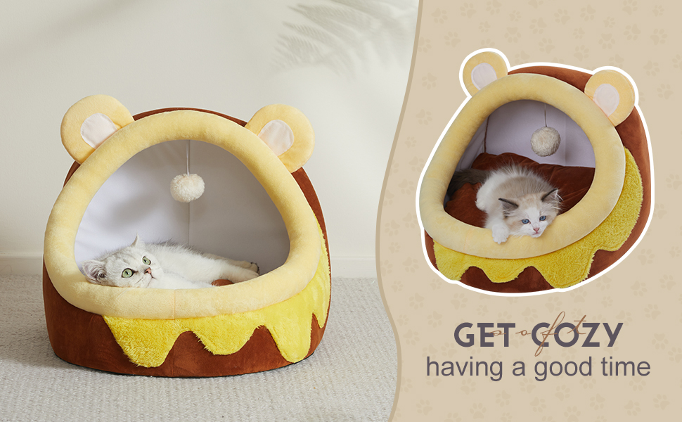 Jiupety Honey Pot Cat Bed Cave, Cute Cat Bed for Indoor Cat, Lovely Crystal Velvet