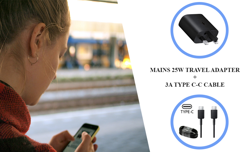 25W Samsung Fast Charger Plug With 1.5M USB C Cable